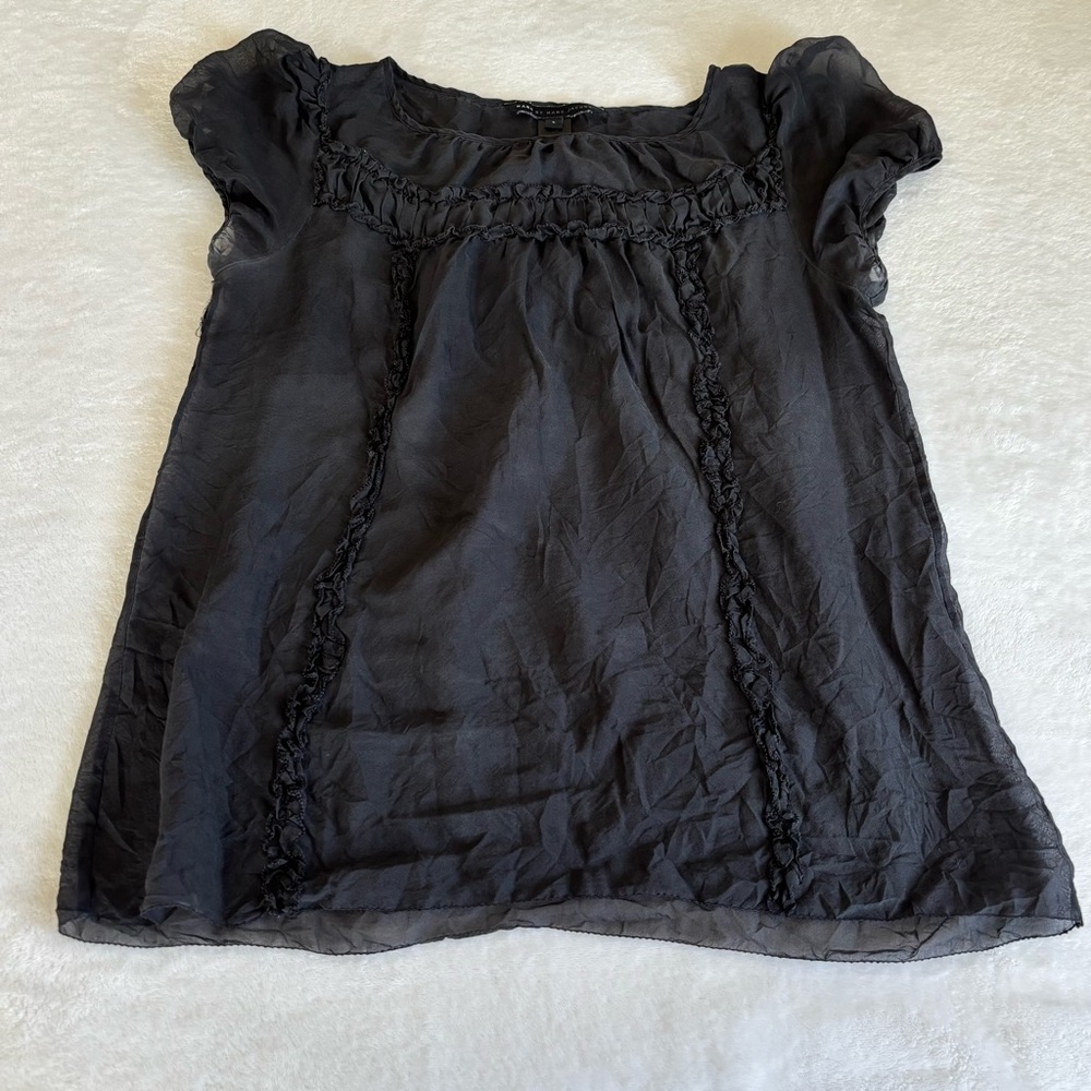 Marc Jacobs Black 100% Silk Whimsy, Goth, Babydoll Top • Size Large